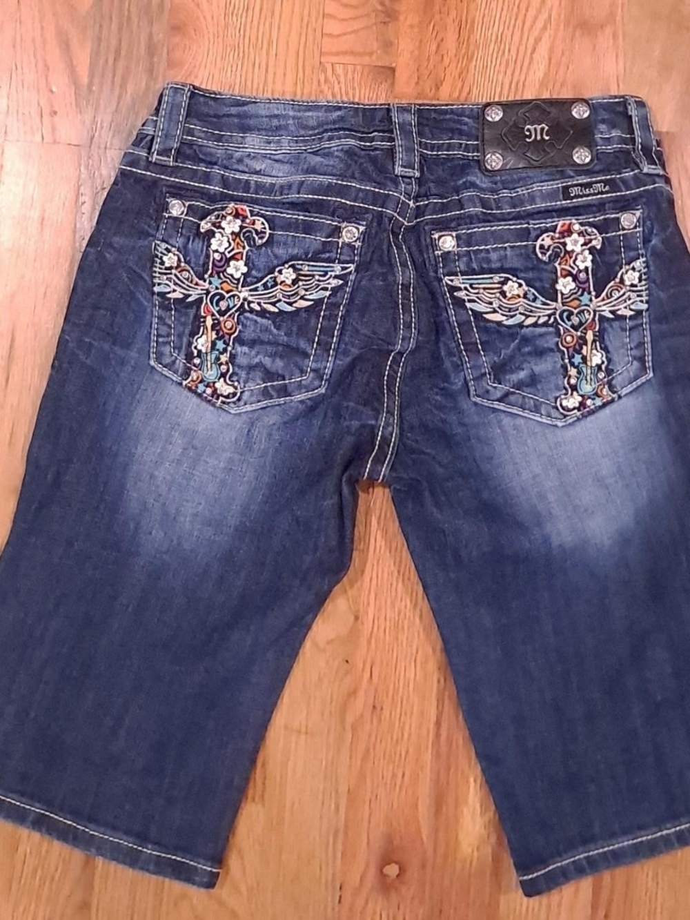 Miss Me Blue Embroidered Women's Bermuda